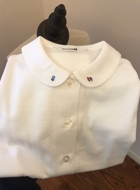 A类日系皇室女童娃娃领白色纯棉打底衬衫上衣 女宝宝刺绣翻领T恤