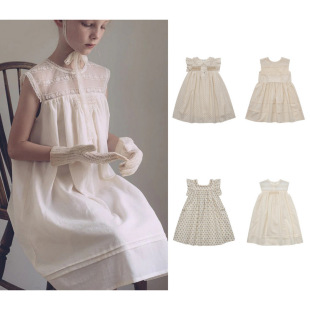 出口品质Lou春夏女童纯棉印花蕾丝刺绣礼服裙女宝公主无袖连衣裙