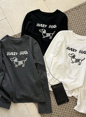 欧洲站2024秋季新款时尚百搭长袖圆领字母卡通休闲T恤上衣女ID潮