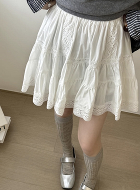 2025早春新款iDsisters甜美短裙韩系小众设计感蕾丝边拼接半裙女