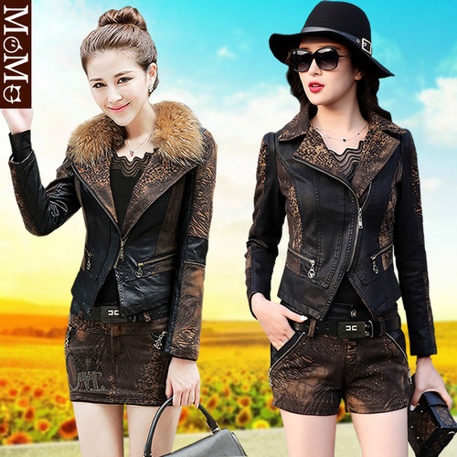 皮衣春秋款加厚夹棉牛仔两件套装