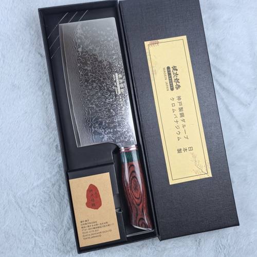 日本进口菜刀健次郎作切片刀72层手工锻打大马士革粉末钢芯菜刀