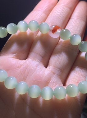 毕业级别和田玉晴水猫眼一线活猫眼手链粉青瓷白色晴水手链手串8