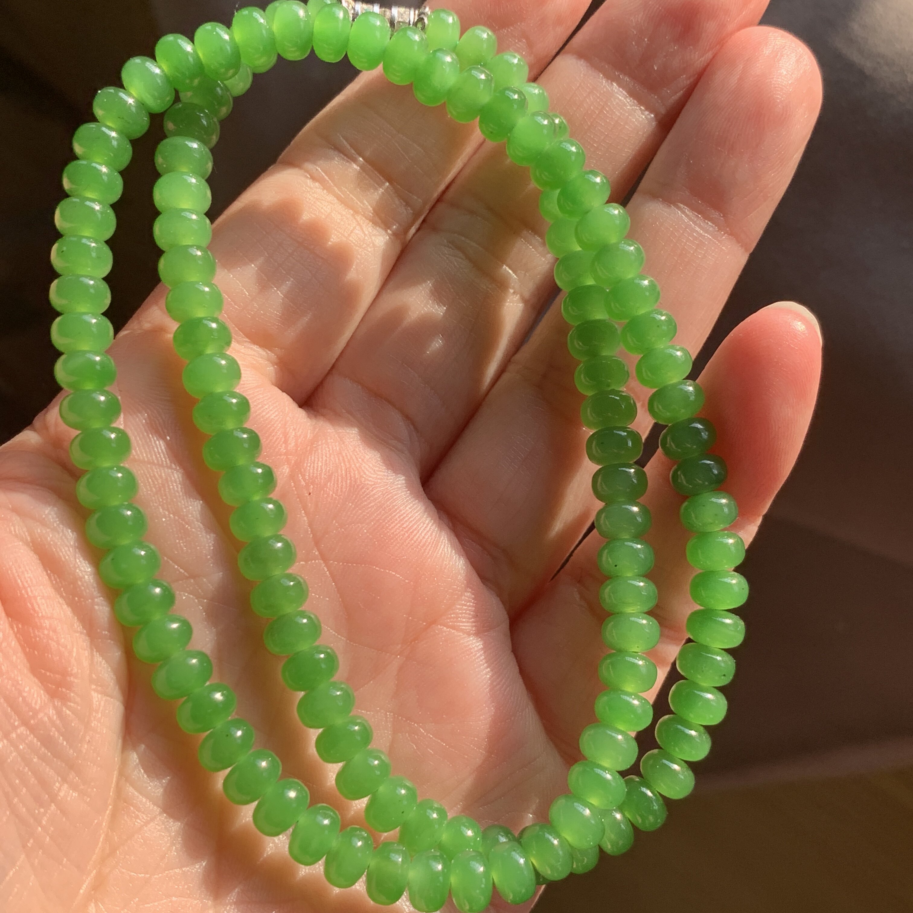 和田玉碧玉苹果绿锁骨链项链妈妈链高色乌兰乌德苹果绿算盘珠项链