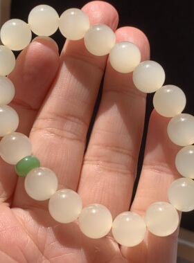 和田玉蜂蜜水手链青海老料浅糖色近无结构起荧光蜂蜜水手串10mm