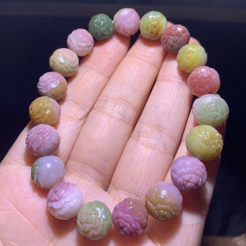 天然盐源玛瑙手链盐源牡丹花珠手链手串手工牡丹花手钏女七彩盐源