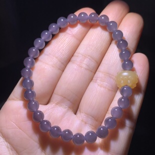 和田玉浓冰紫手链超细腻浓烟紫小单圈手串小手链配蜜糖小螃蟹6mm