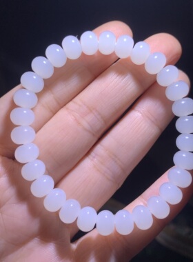 高货和田玉白玉手链俄料白玉一级白算盘珠手链女款手串手钏8mm