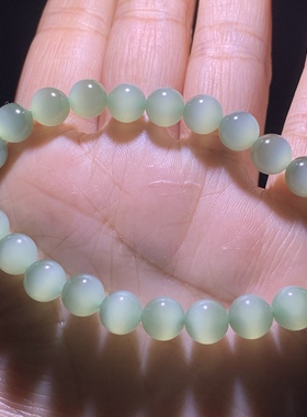 毕业级别和田玉晴水猫眼一线活猫眼手链粉青瓷白色晴水手链手串8