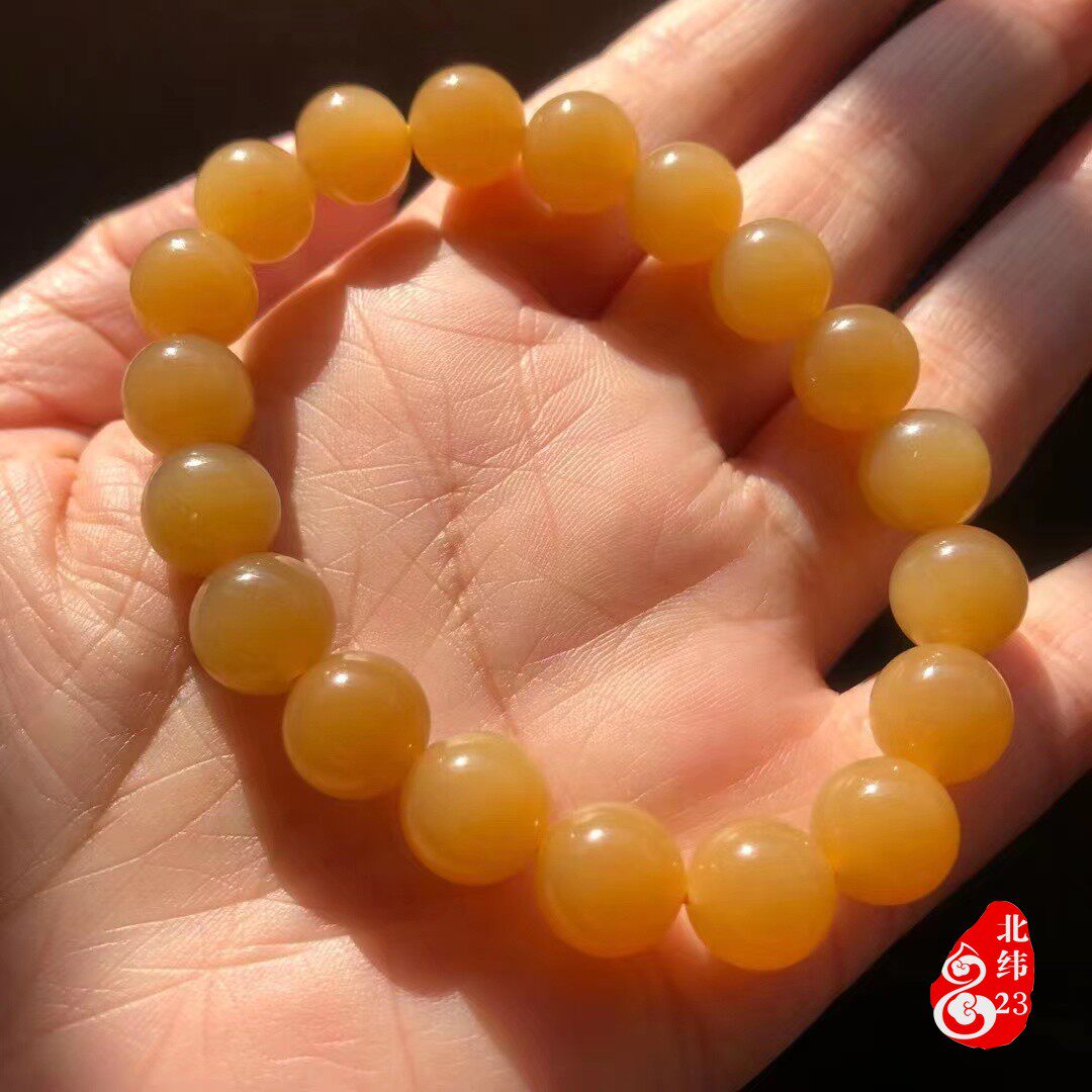 和田玉糖玉单圈手串新疆且末料蜜糖黄金糖色圆珠手链10mm焦糖珠串