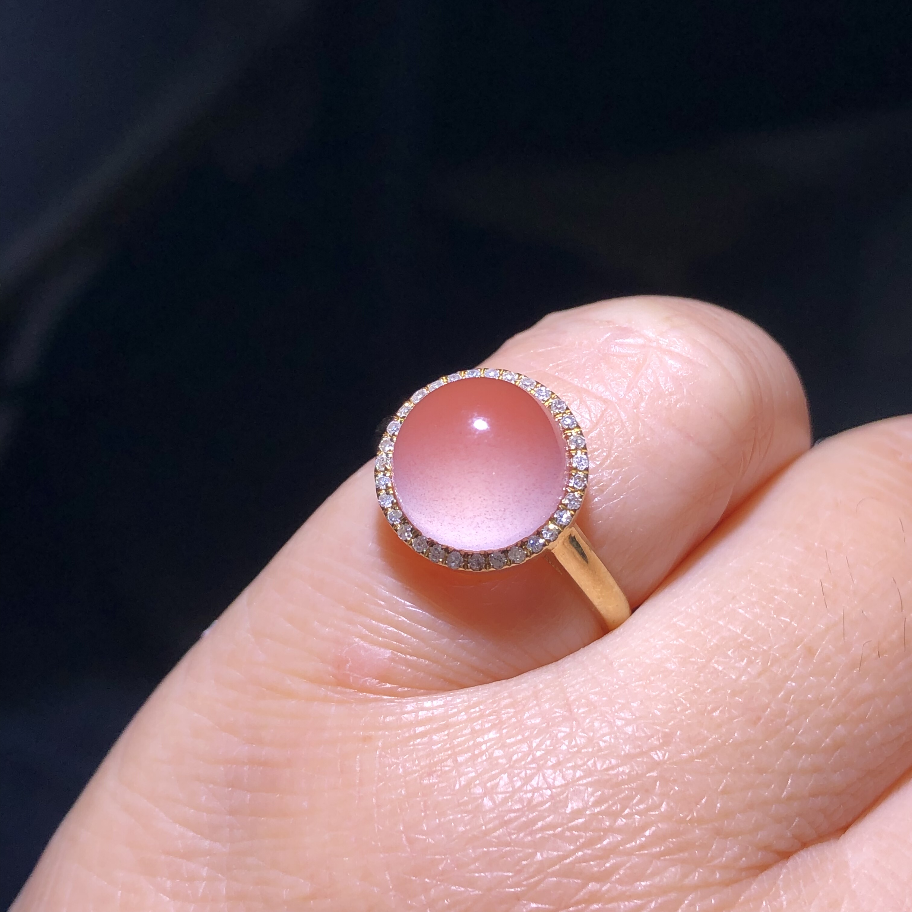 四川九口料南红戒指淡粉粉朱砂仙女粉戒指18k金原矿无胶无裂