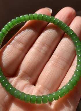 和田玉碧玉浓阳绿直切老形珠手链浓辣阳绿药片珠手串隔片手钏5