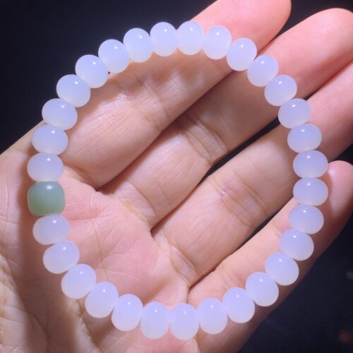 和田玉白玉算盘珠手链俄料一级白特细结构算盘珠手串女款白玉手链