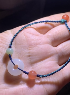 和田玉白玉平安扣手链白玉平安环手绳白玉甜甜圈手环手钏