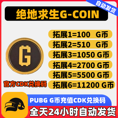 PUBGG币CDK绝地求生G币金币GB兑换码吃鸡g币CDK点卷gcoin充值皮肤