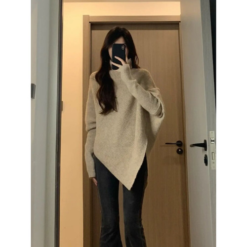 不规则高领毛衣女2026秋冬季新款爆款温柔韩系慵懒风加厚针织上衣