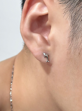 Komeiku 银色海豚 小众设计ins中性耳骨钉 睡觉养耳洞钛钢耳钉