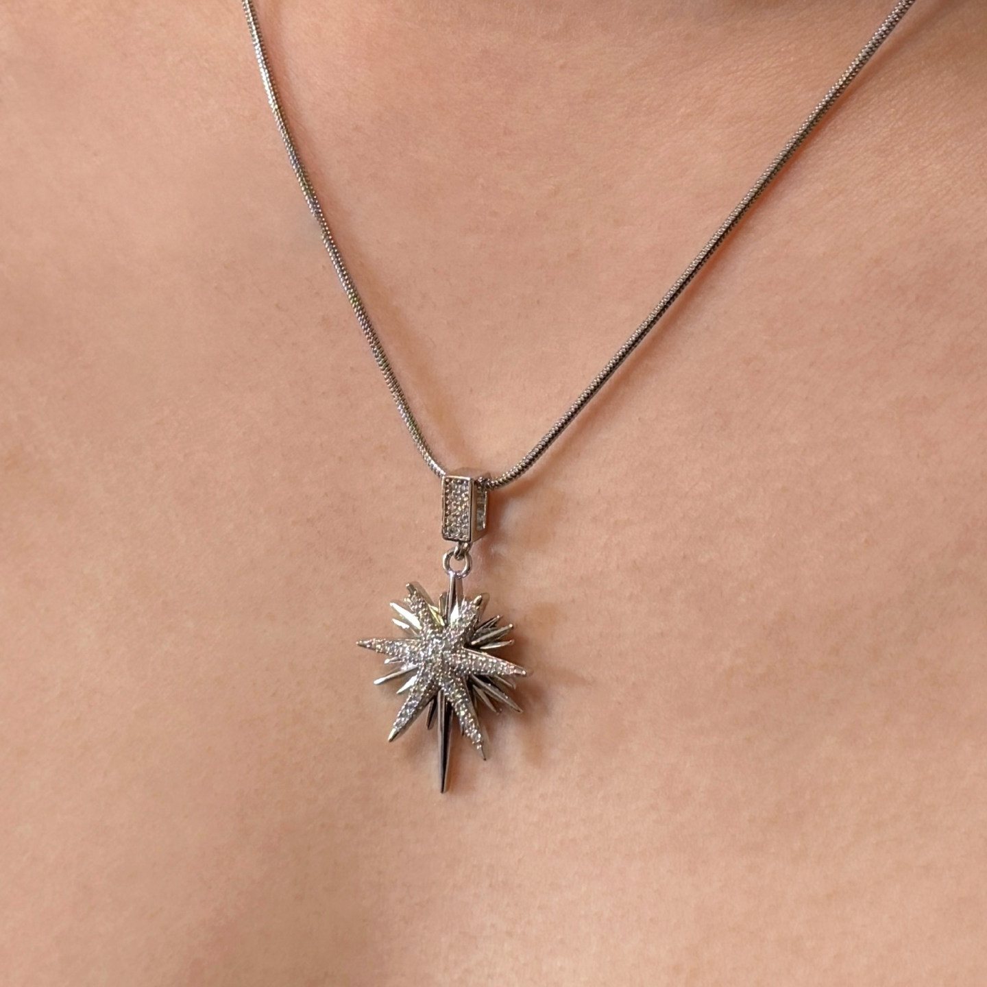 Komeiku 八芒星满钻蛇骨链 小众设计精致高级感 欧美嘻哈钛钢项链