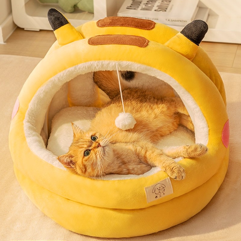 皮卡丘加厚保暖封闭式猫窝