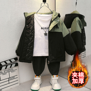 兒童二夾棉襖洋氣寶寶秋冬季 加厚外套 沖鋒衣棉服2023新款 男童冬裝