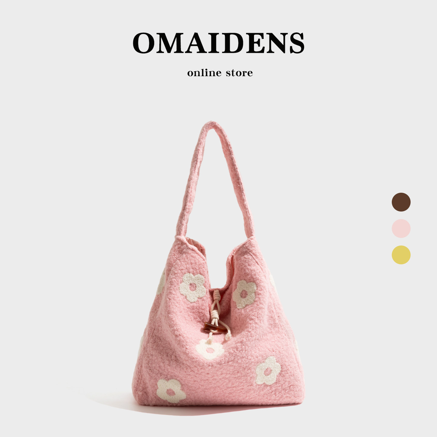 橙子少女复古刺绣花朵毛呢单肩包2025秋冬可爱通勤大容量单肩包,箱包皮具/热销女包/男包,托特包,淘宝优惠券,粉丝福利购,淘宝优惠卷