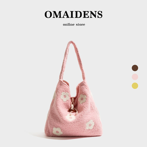 橙子少女复古毛呢大容量单肩包