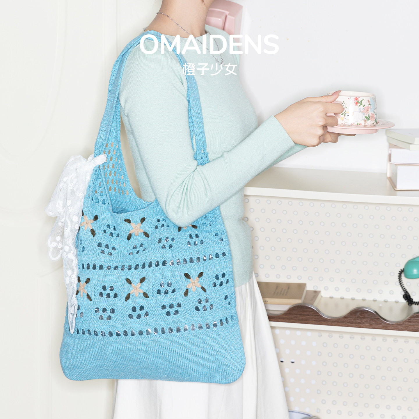 橙子少女森系手工编织包女镂空钩花单肩包大容量托特包度假沙滩包,箱包皮具/热销女包/男包,编织包,淘宝优惠券,粉丝福利购,淘宝优惠卷