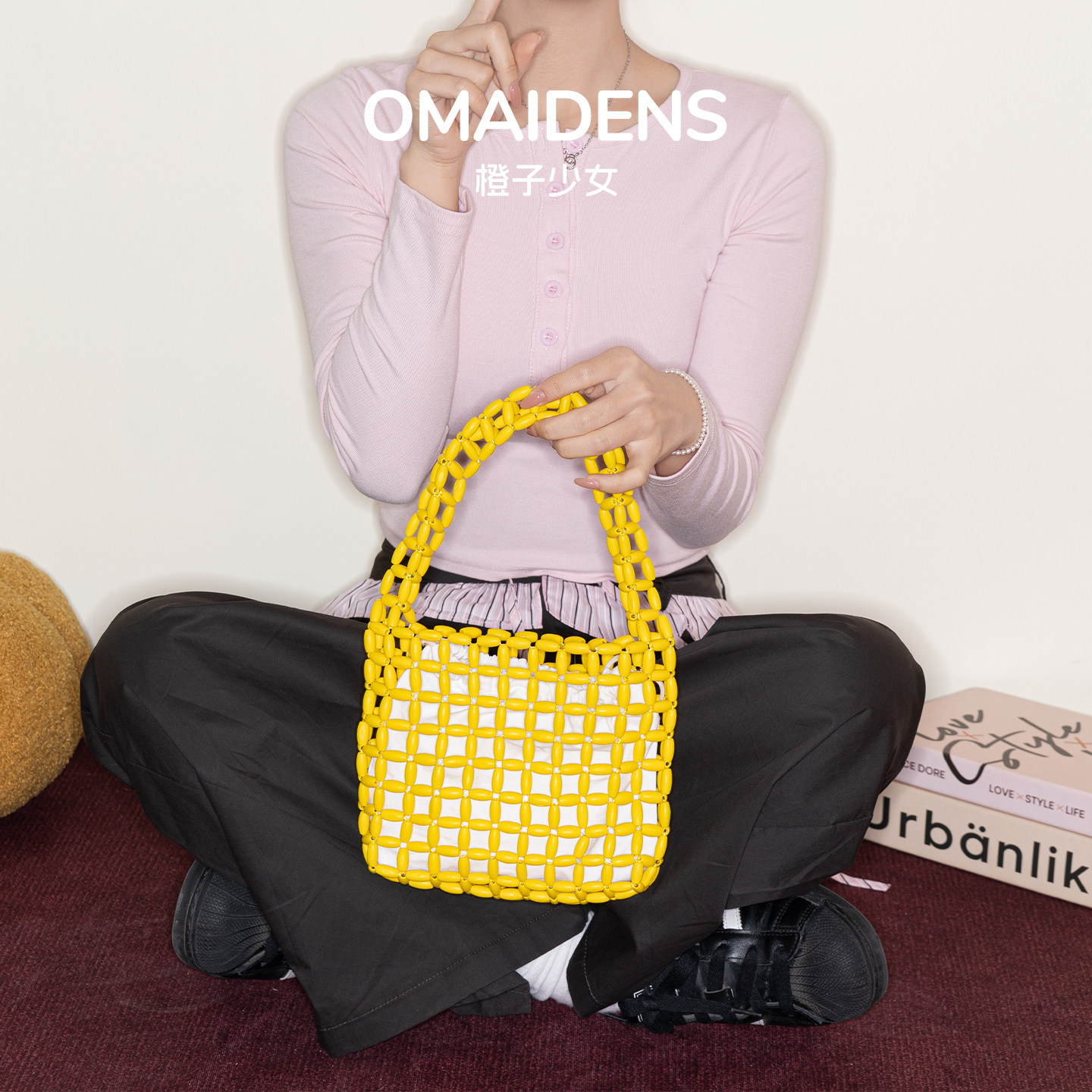 橙子少女小众设计感木制编织包女2026新款镂空小托特包手提多巴胺,箱包皮具/热销女包/男包,托特包,淘宝优惠券,粉丝福利购,淘宝优惠卷