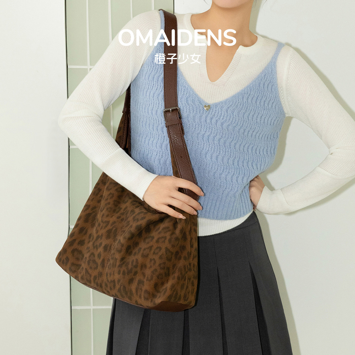 橙子少女韩系ins麂皮豹纹托特包女2025秋冬新款通勤单肩包大容量,箱包皮具/热销女包/男包,托特包,淘宝优惠券,粉丝福利购,淘宝优惠卷