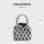 橙子少女银色菜篮子包女春夏新款 手工编织包度假风沙滩镂空手提包