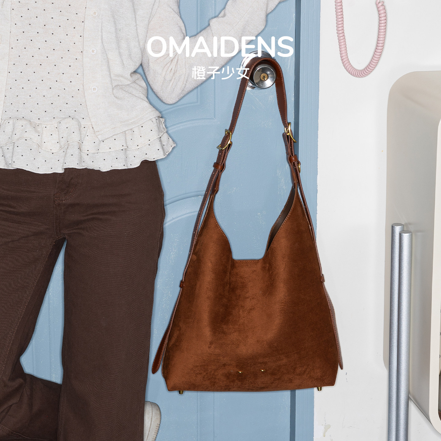 橙子少女流浪摩卡麂皮绒hobo三角包2026新款大容量通勤斜挎托特包,箱包皮具/热销女包/男包,托特包,淘宝优惠券,粉丝福利购,淘宝优惠卷