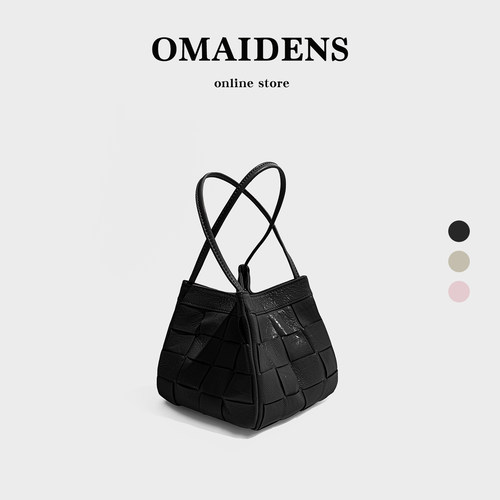 橙子少女真皮手工菜篮子编织包2025新款单肩斜挎小方包百搭托特包