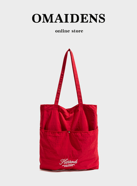 橙子少女韩系ins红色帆布包女款2026新款单肩包大容量通勤手提袋