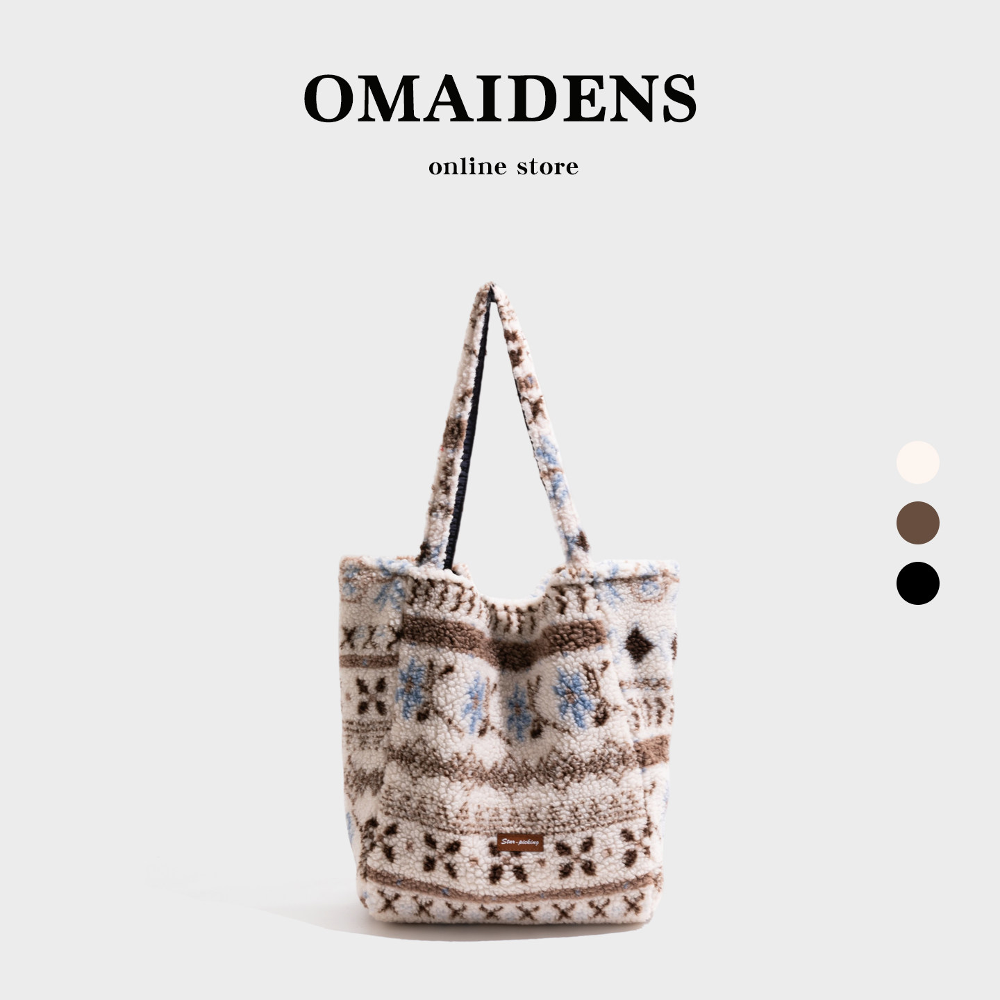 橙子少女费尔岛羊羔毛托特包女2026新款单肩包通勤大容量毛毛包包,箱包皮具/热销女包/男包,托特包,淘宝优惠券,粉丝福利购,淘宝优惠卷