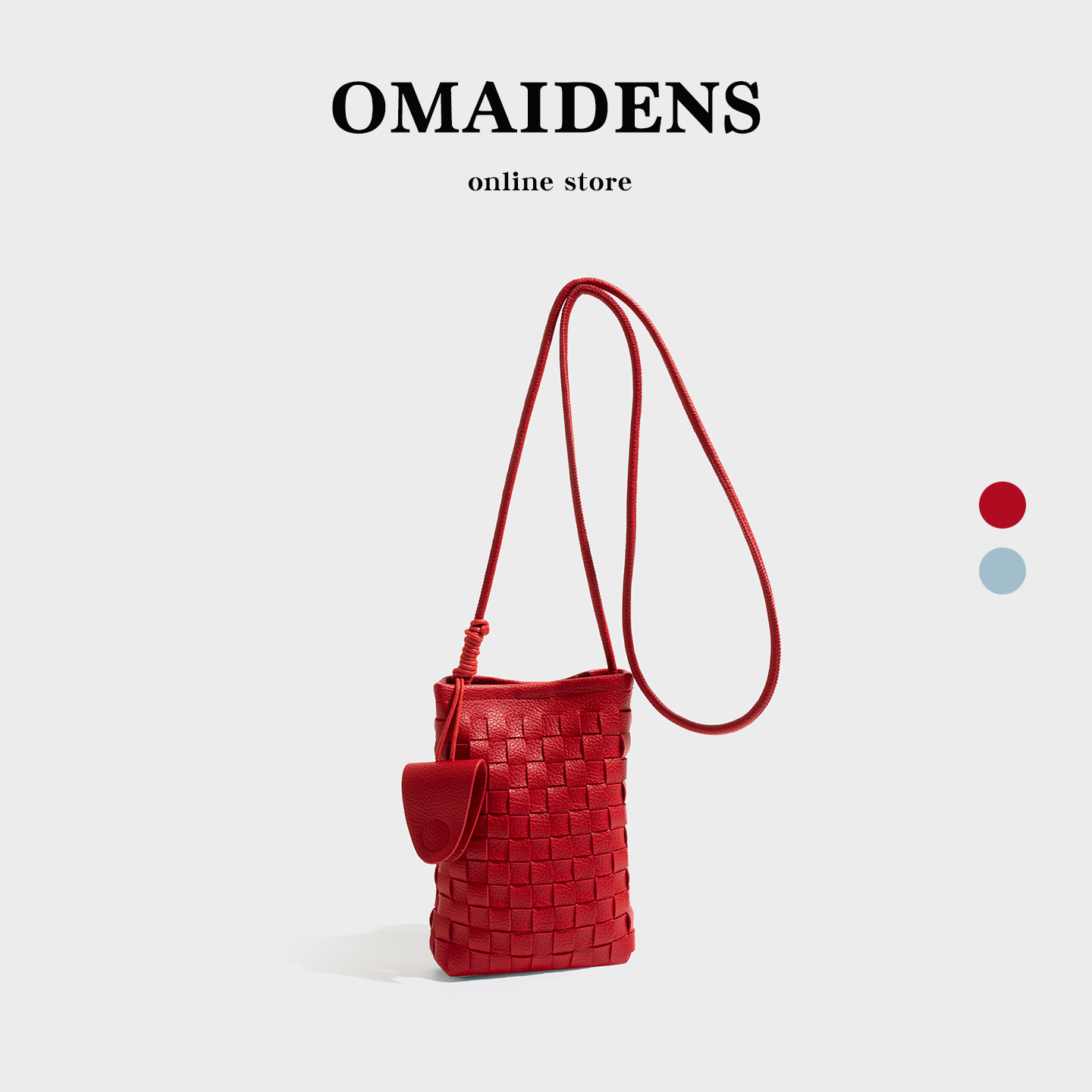 橙子少女红色编织手机包女斜挎2026新款轻便小巧竖款日常小背包包