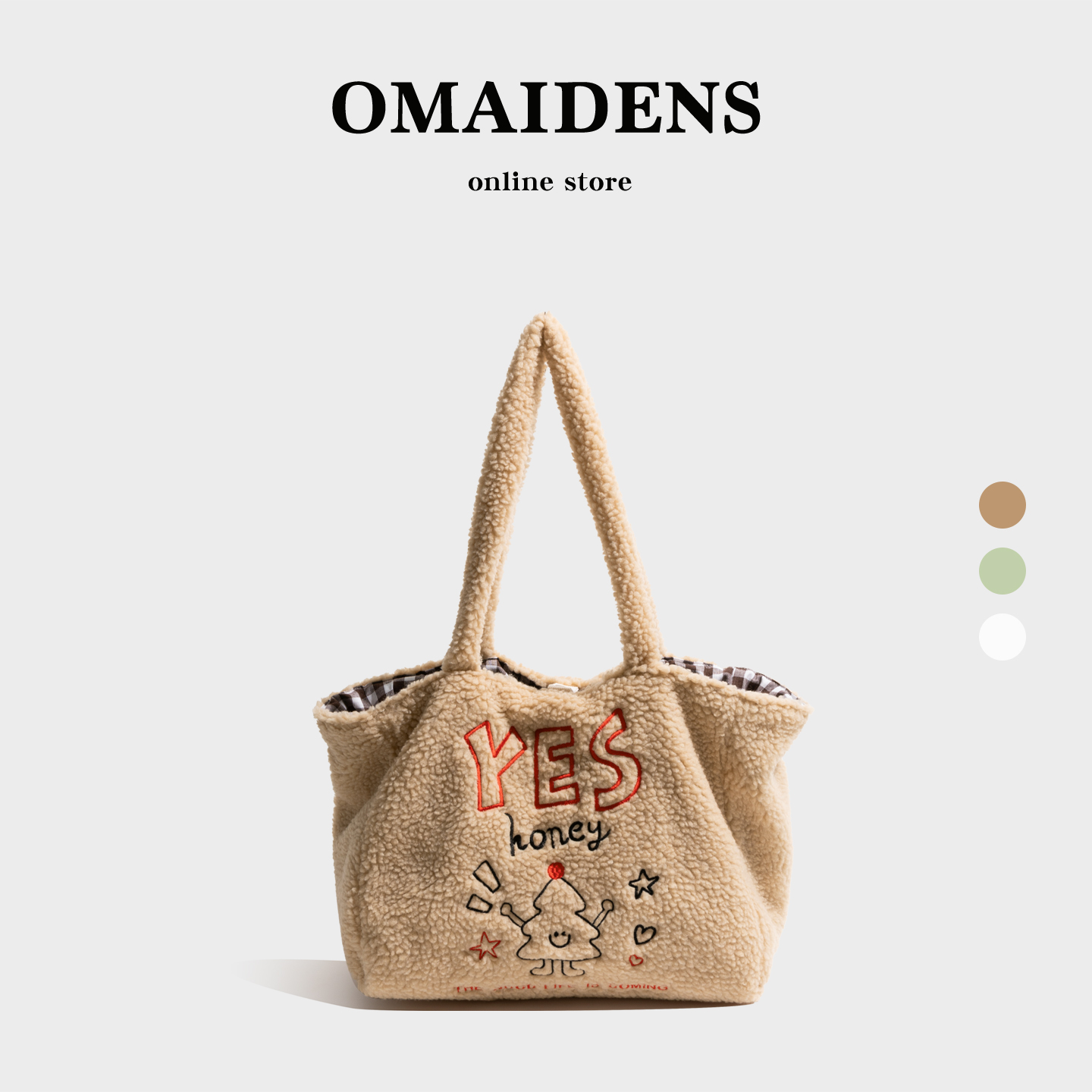 韩系可爱印花羊羔毛包包2025年