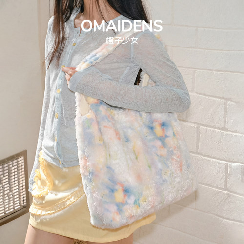 橙子少女春夏碎花ins风帆布包