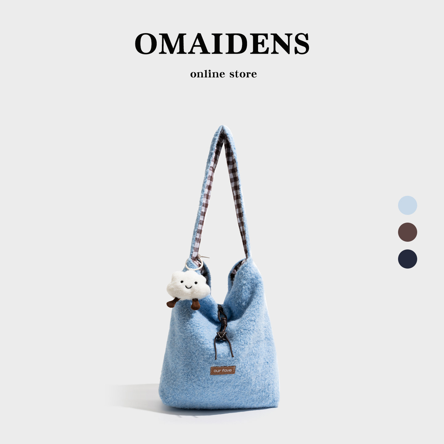 橙子少女韩系baby蓝毛绒包包2025秋冬新款水桶包毛茸茸单肩托特包,箱包皮具/热销女包/男包,托特包,淘宝优惠券,粉丝福利购,淘宝优惠卷