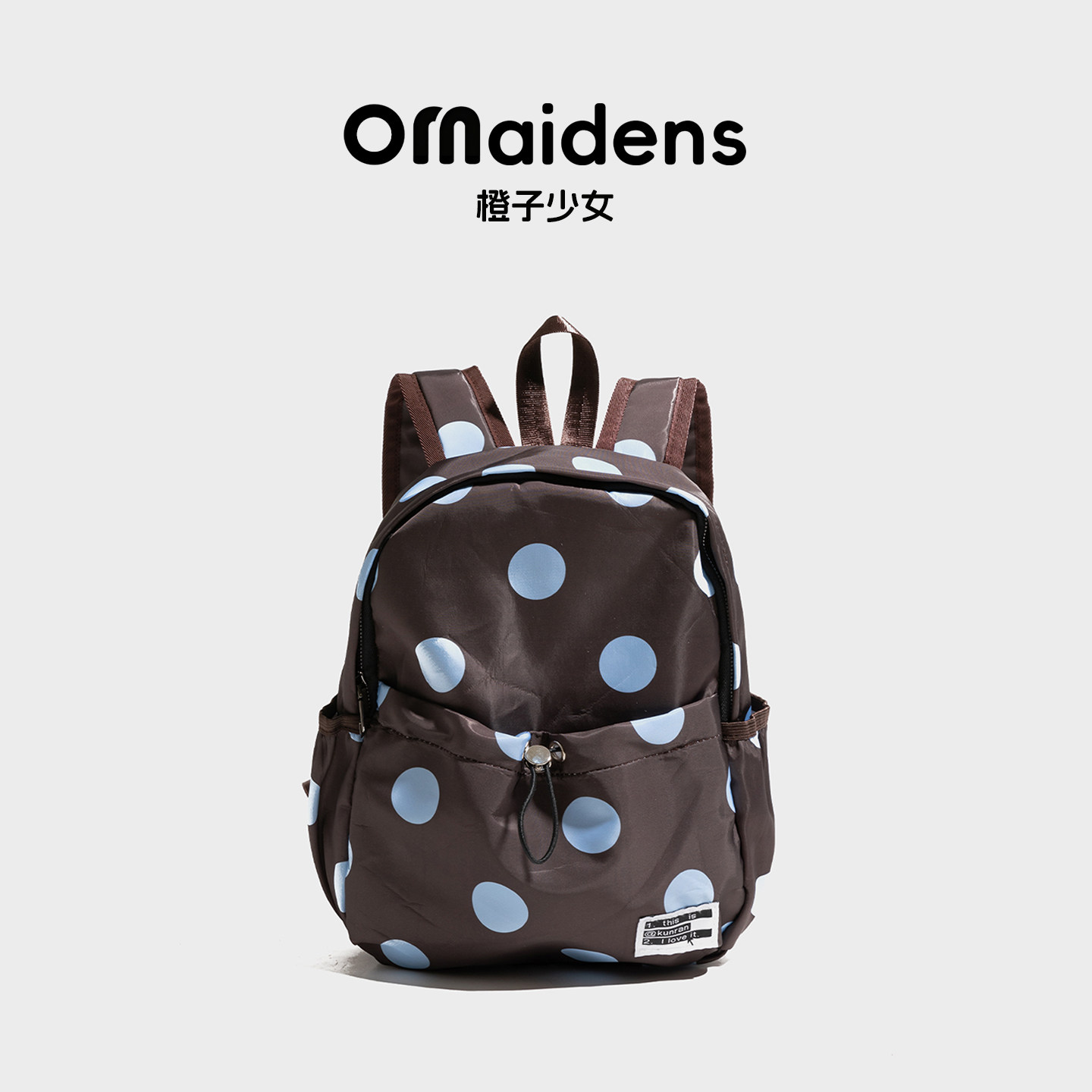 橙子少女复古波点背包轻便图片
