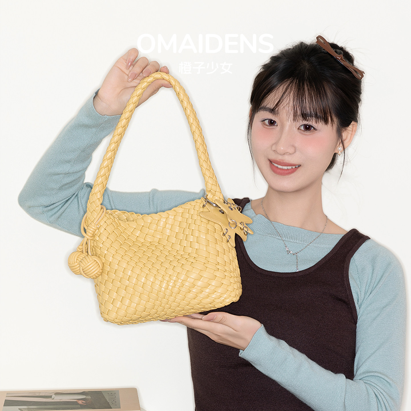 橙子少女日光黄菜篮子编织包女小托特包通勤手提单肩斜挎包通勤包,箱包皮具/热销女包/男包,托特包,淘宝优惠券,粉丝福利购,淘宝优惠卷