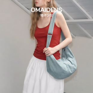 橙子少女牛仔包包女复古帆布包文艺小众饺子包大容量单肩斜挎包潮