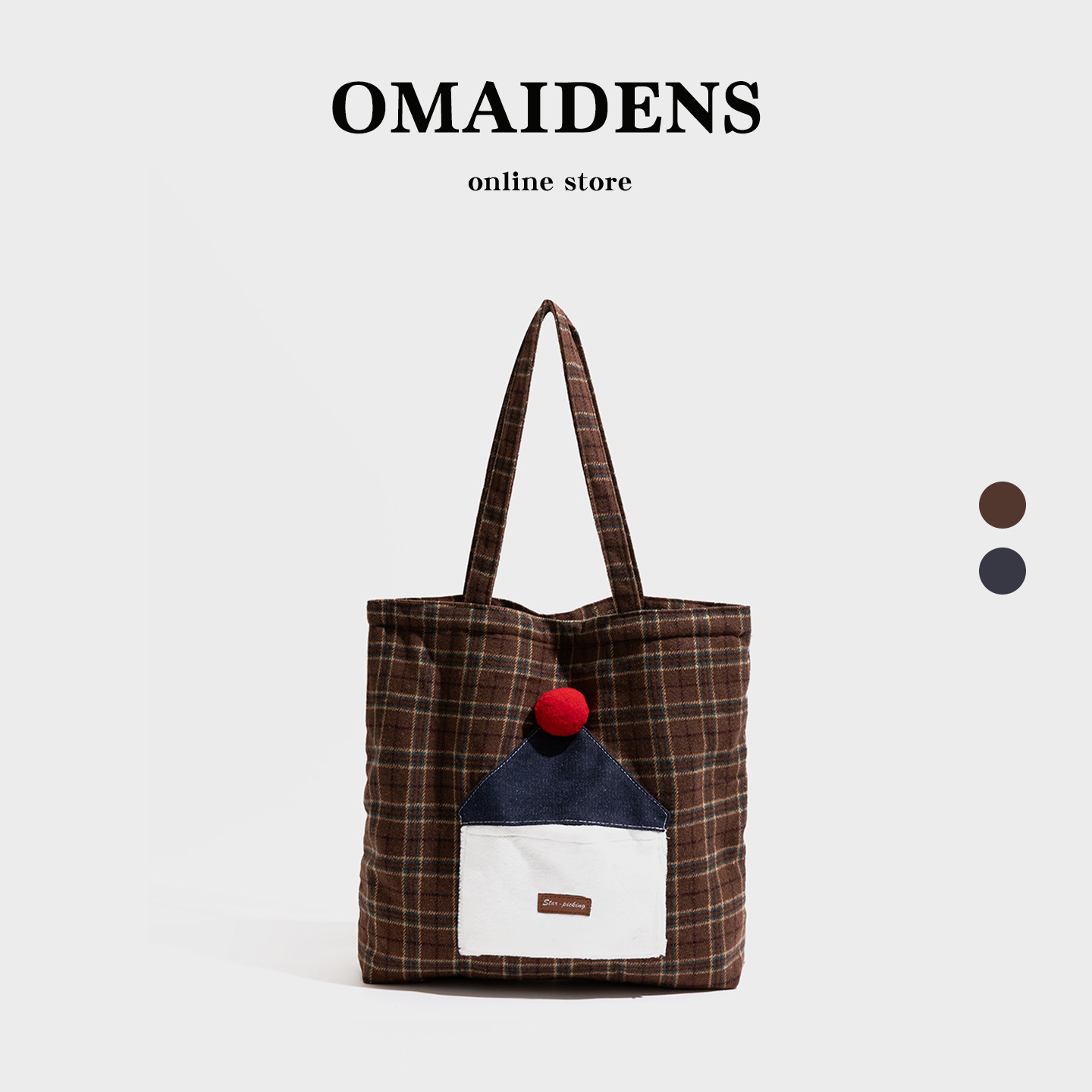 橙子少女毛呢格纹大容量托特包