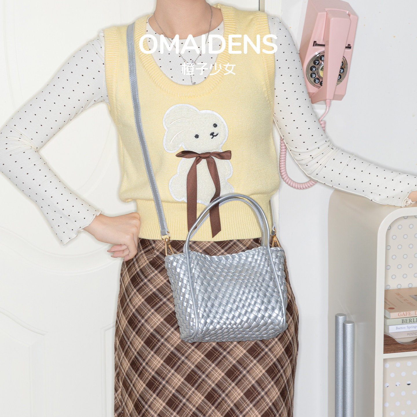 橙子少女银色编织包女高级感菜篮子包包女2026新款手提单肩斜挎包,箱包皮具/热销女包/男包,编织包,淘宝优惠券,粉丝福利购,淘宝优惠卷