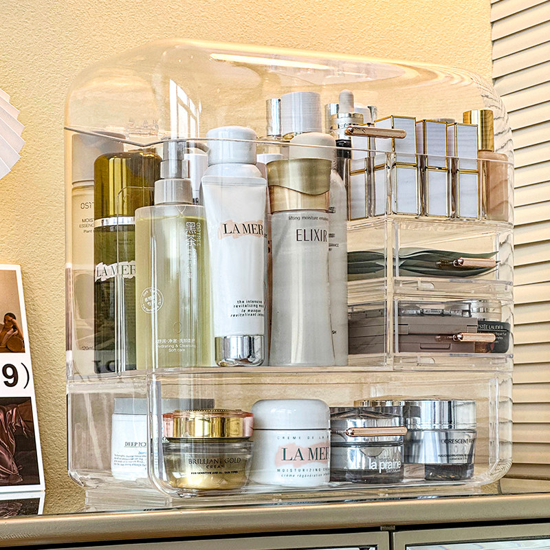 大容量化妆品收纳盒梳妆台防尘护肤品置物架家用口红面膜抽屉盒子