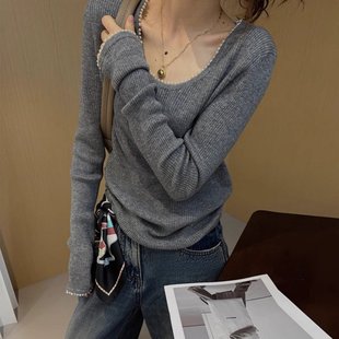 正品哥家新2026春季高级感重工钉珠针织衫女减龄气质打底衫上衣