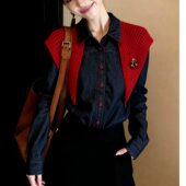 女通勤显瘦设计感长袖 正品 哥家新2026春秋复古牛仔披肩衬衫 上衣