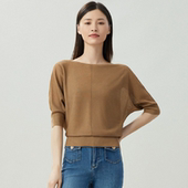 正品 女 宽松针织衫 哥家新新款 2025春船领葱纱天衣无缝五分蝙蝠袖