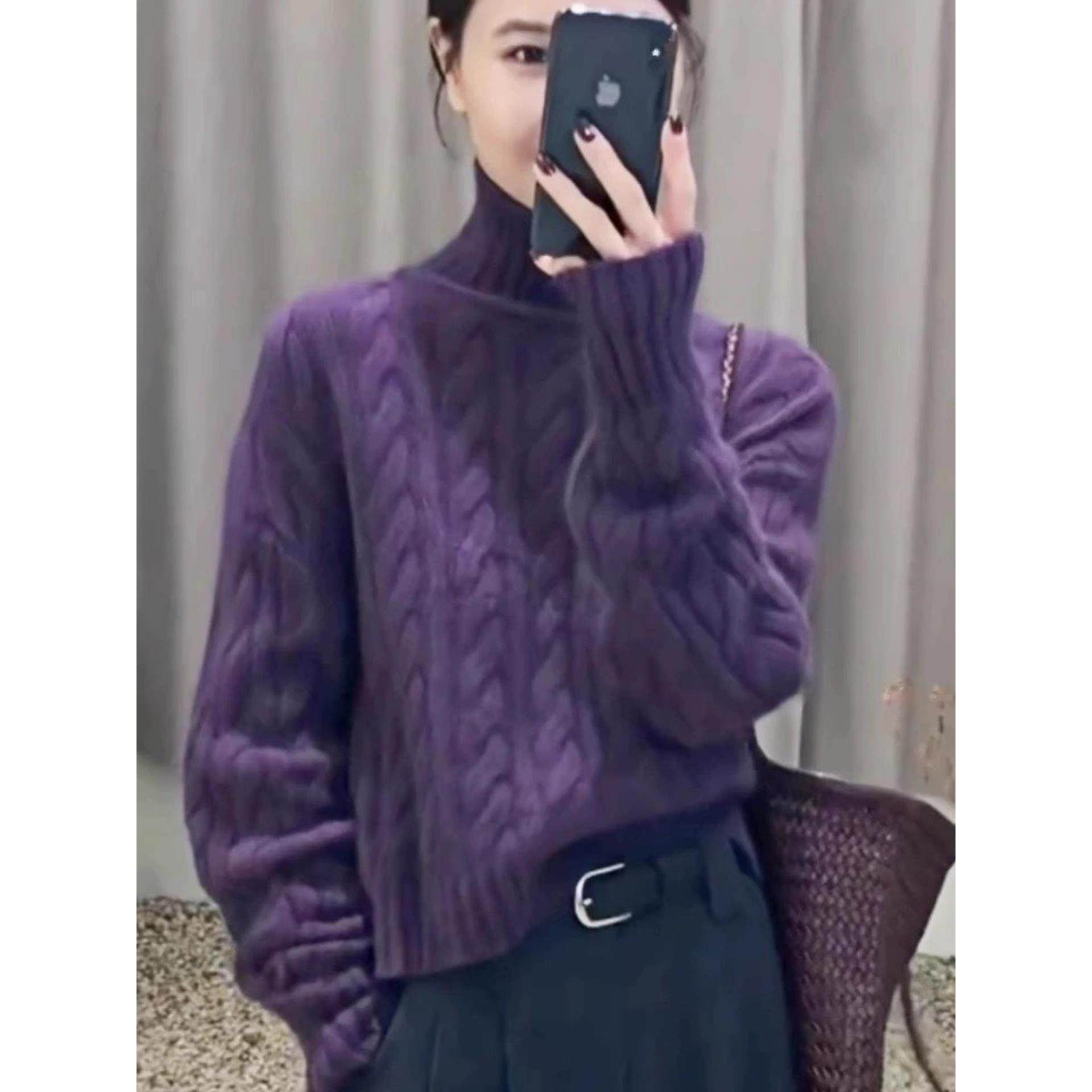 正品哥家新2025秋冬新款慵懒风麻花纹高领针织毛衣长袖加厚上衣