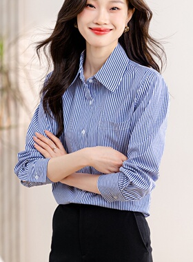 正品哥家新2025秋新款lPOLO领竖条纹衬衫显瘦职业通勤长袖衬衫