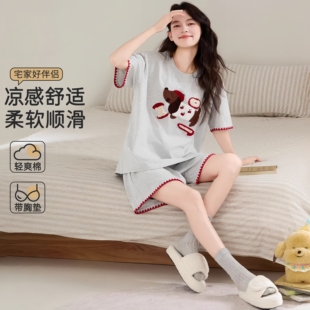 家居服套装 草本西子女生纯棉睡衣卡通腊肠狗春夏季 2026款 短裤 短袖